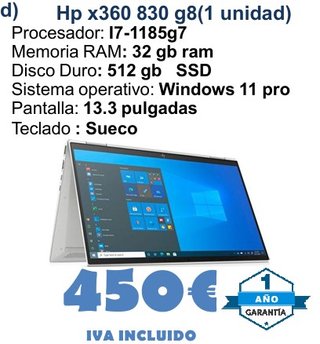 HP x360 830 G8 i7 32GB RAM 512GB SSD W11 Pro