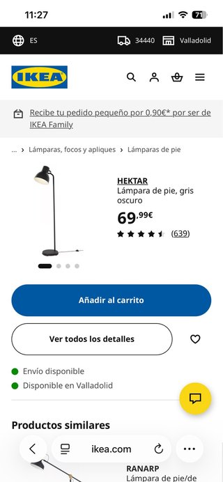 Lámpara de pie gris metal