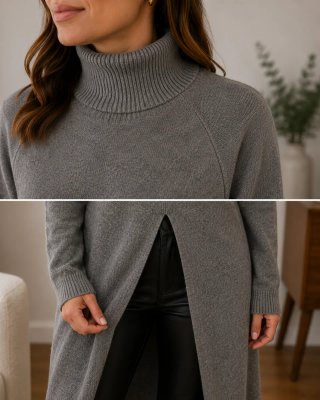 Vestido Jersey Cuello Alto Gris Talla S