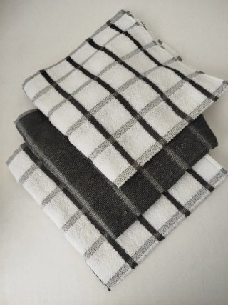 Paños de cocina a cuadros grises y blancos