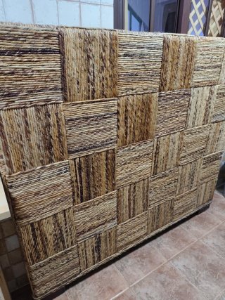 Cabecero Cama Matrimonio Mimbre y Madera