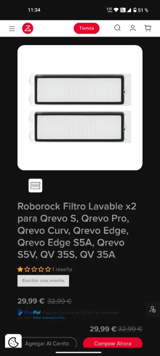 Filtros Roborock Originales Lavables (2 uds)