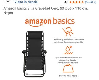Sillón Gravedad Cero Amazon Basics Negro