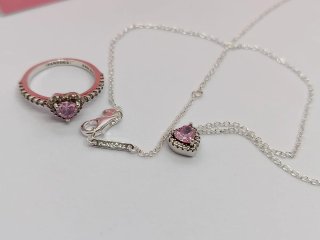 Conjunto Pandora Corazón Rosa y Plata