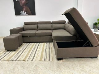 Sofá Rinconera Cama con Arcón y Puff