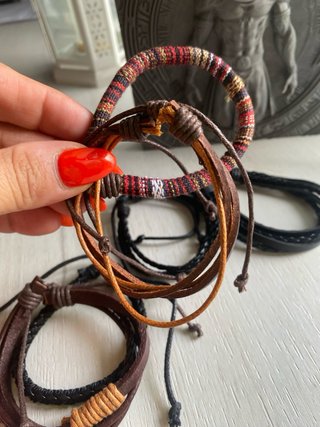 Lote 5 Pulseras Cuero y Tela