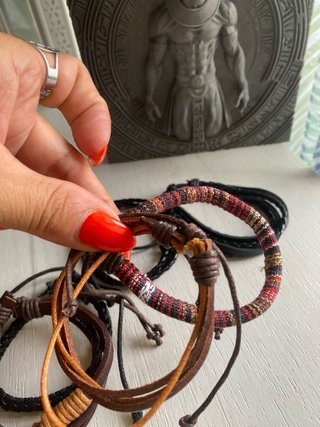 Lote 5 Pulseras Cuero y Tela