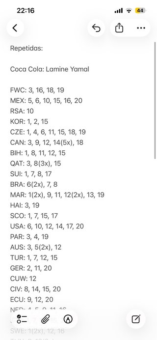 Cambio cromos Mundial 2026  LISTA ACTUALIZADA