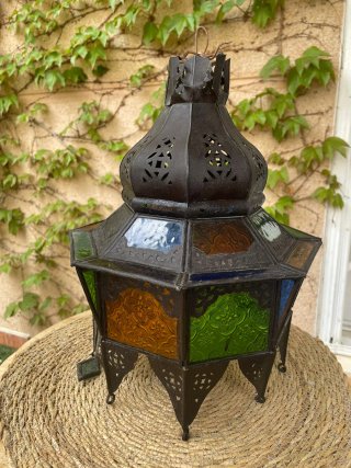 Farol Marroquí Vidrio y Metal
