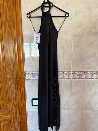 Vestido largo negro con abalorios
