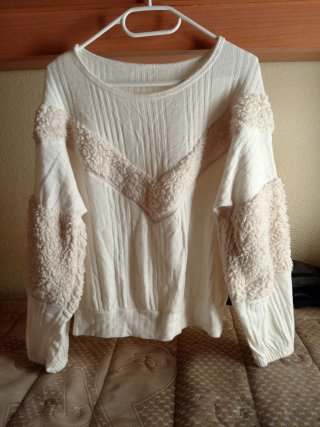 Jersey fino beige/blanco detalle borreguito T42