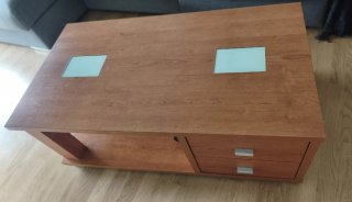 Mesa centro madera con cajones y hueco