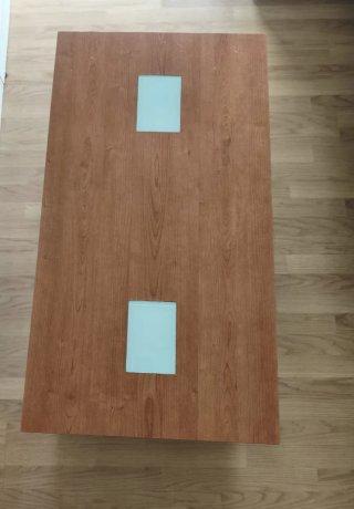 Mesa centro madera con cajones y hueco