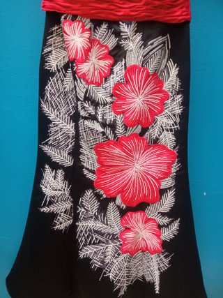 Vestido largo fiesta negro y rojo