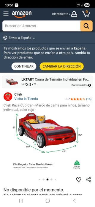Cama infantil coche rojo