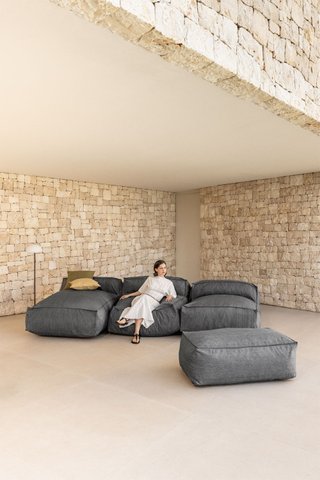 Sofá modular chaise longue de 3 piezas y puff para