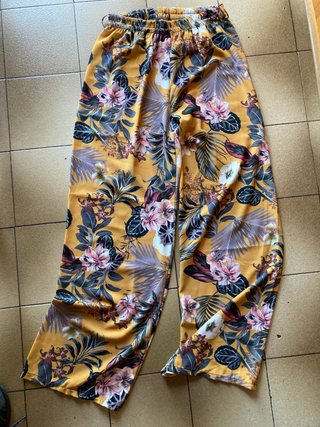 Pantaloni donna fantasia floreale giallo