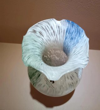 Jarrón Murano Cristal Azul y Blanco