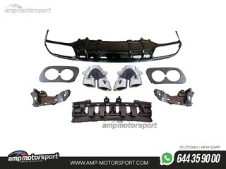 DIFUSOR TRASERO NEGRO BRILLO CON COLAS REDONDAS CROMADAS PARA MERCEDES CLASE C COUPE/CABRIO C205