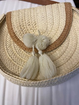 Bolso rafia pandereta beige y marrón