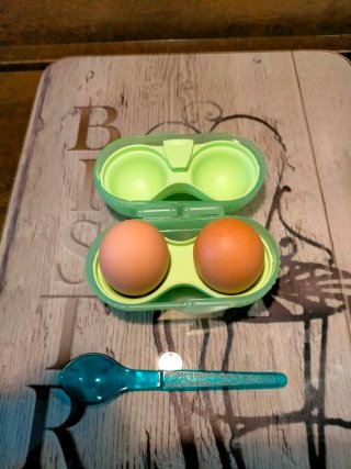 Tupperware porta uova verde con cucchiaino verde