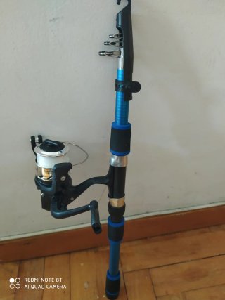 Caña telescópica de 1'80 con carrete y nylon,NUEVA