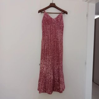 Vestito lungo elegante rosa paillettes