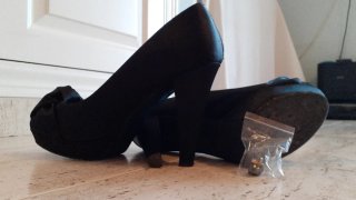 Zapatos de tacón negros satén peep toe T40