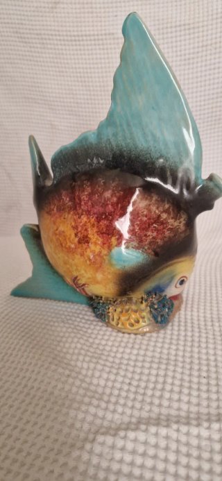 Bottiglia ceramica vintage pesce