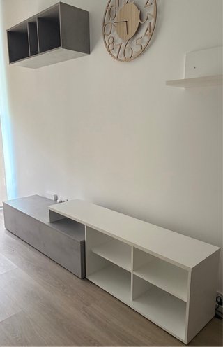 Mueble Salón TV Almacenamiento Gris/Blanco