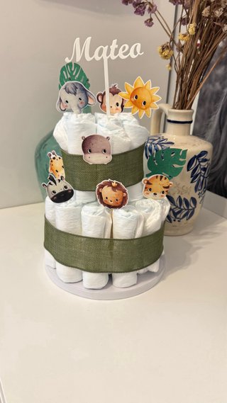 Tarta de pañales selva regalo bebé