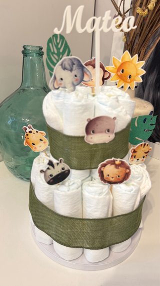 Tarta de pañales selva regalo bebé