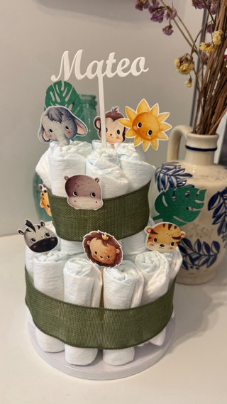 Tarta de pañales selva regalo bebé