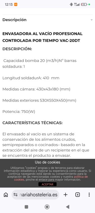 Envasadora al vacío Edesa por tiempo