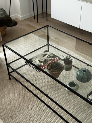 Mesa centro cristal y metal