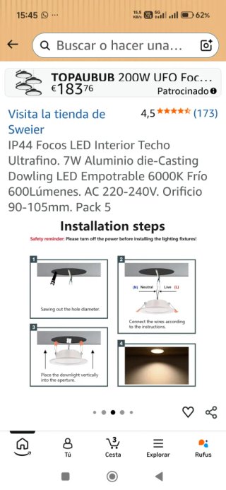 Pack 5 Focos LED Techo Blancos