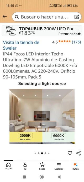 Pack 5 Focos LED Techo Blancos