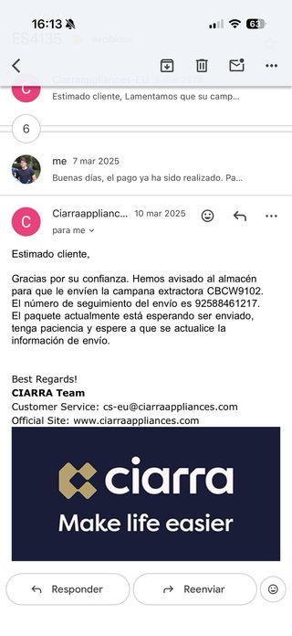 Campana extractora Ciarra 90cm Táctil