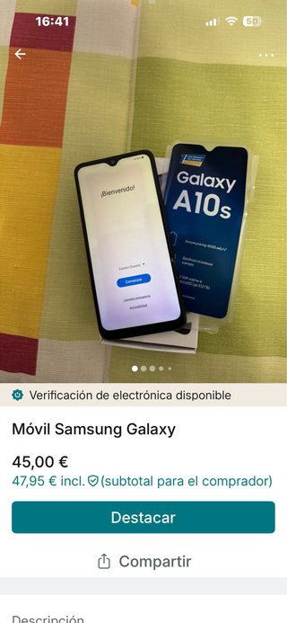Móvil Samsung Galaxy A10s Negro