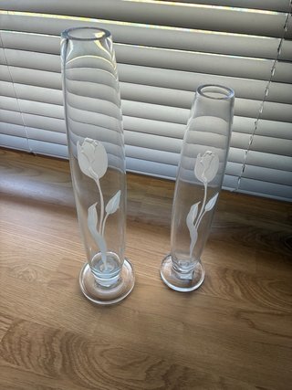 Pareja jarrones cristal alemán vintage tulipanes