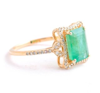 Anillo Oro 14k Esmeralda Natural y Diamantes
