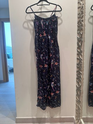 Vestido largo tirantes estampado flores y pájaros
