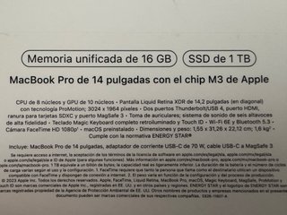 MacBook Pro M3 con 1TB, Factura, Batería 100%