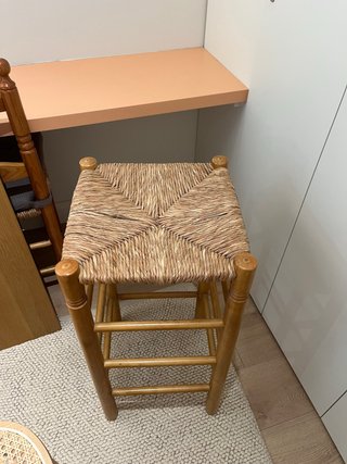 Taburete alto madera y ratán 35x35x74cm