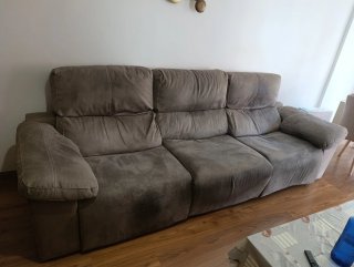 Sofá reclinable automático beige/gris