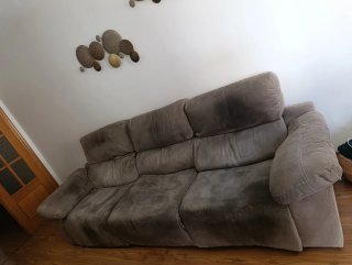 Sofá reclinable automático beige/gris