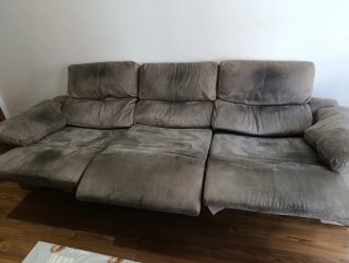 Sofá reclinable automático beige/gris