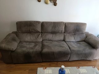 Sofá reclinable automático beige/gris