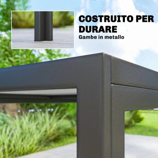 Tavolo Giardino 4-6 Persone con Piano Grigio Nero