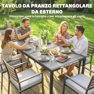 Tavolo Giardino 4-6 Persone con Piano Grigio Nero